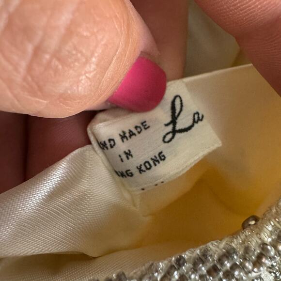 Vintage Silver Ivory 50s‎ 60s Le Regale Glass Beaded Clutch Evening Purse - Picture 4 of 8